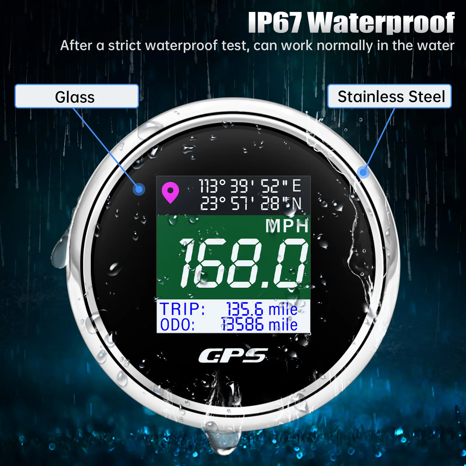 GPS Speedometer Fpr Boat Adjustable Trip Speed Gauge 52mm TFT Screen Speed Gauge with LCD Odometer for Boat Car Motorcycle