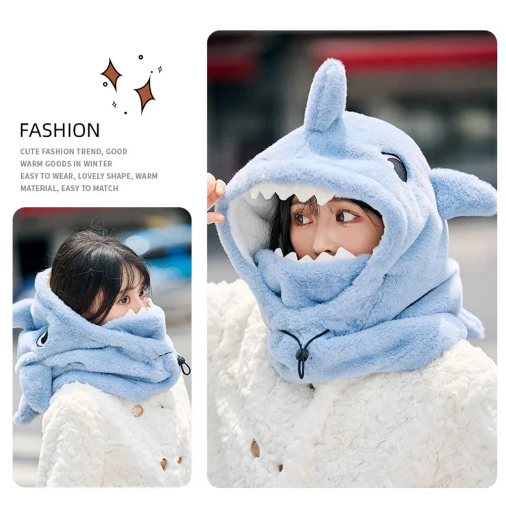 Cartoon Shark Ski Helmet Cover Winter Warm Comfortable Soft Fleece Skiing Head Warmer Cute Ski Helmet Hood Neck Warmer