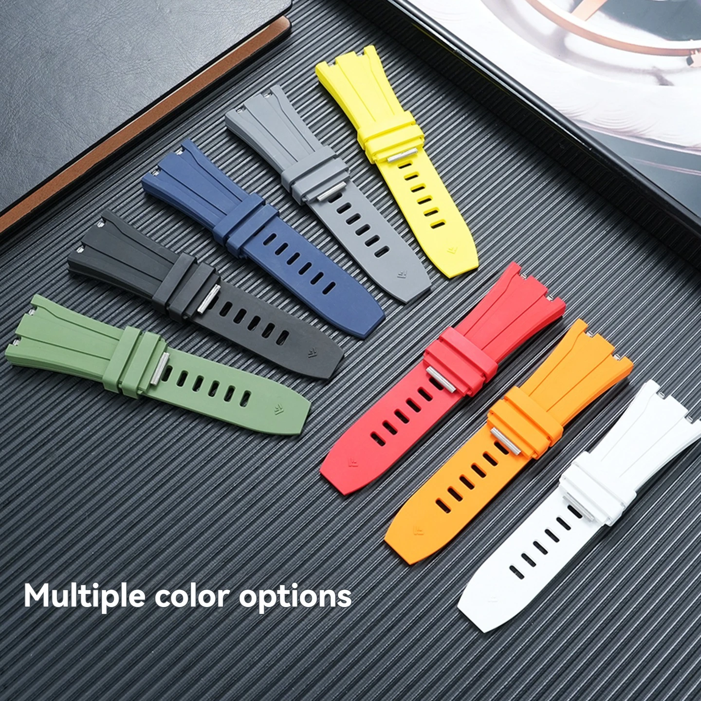Quick Release FKM Fluororubber Watch Strap Orange Gray Casual Sports Wristband Replacement for AP Royal Oak Offshore26420 Series