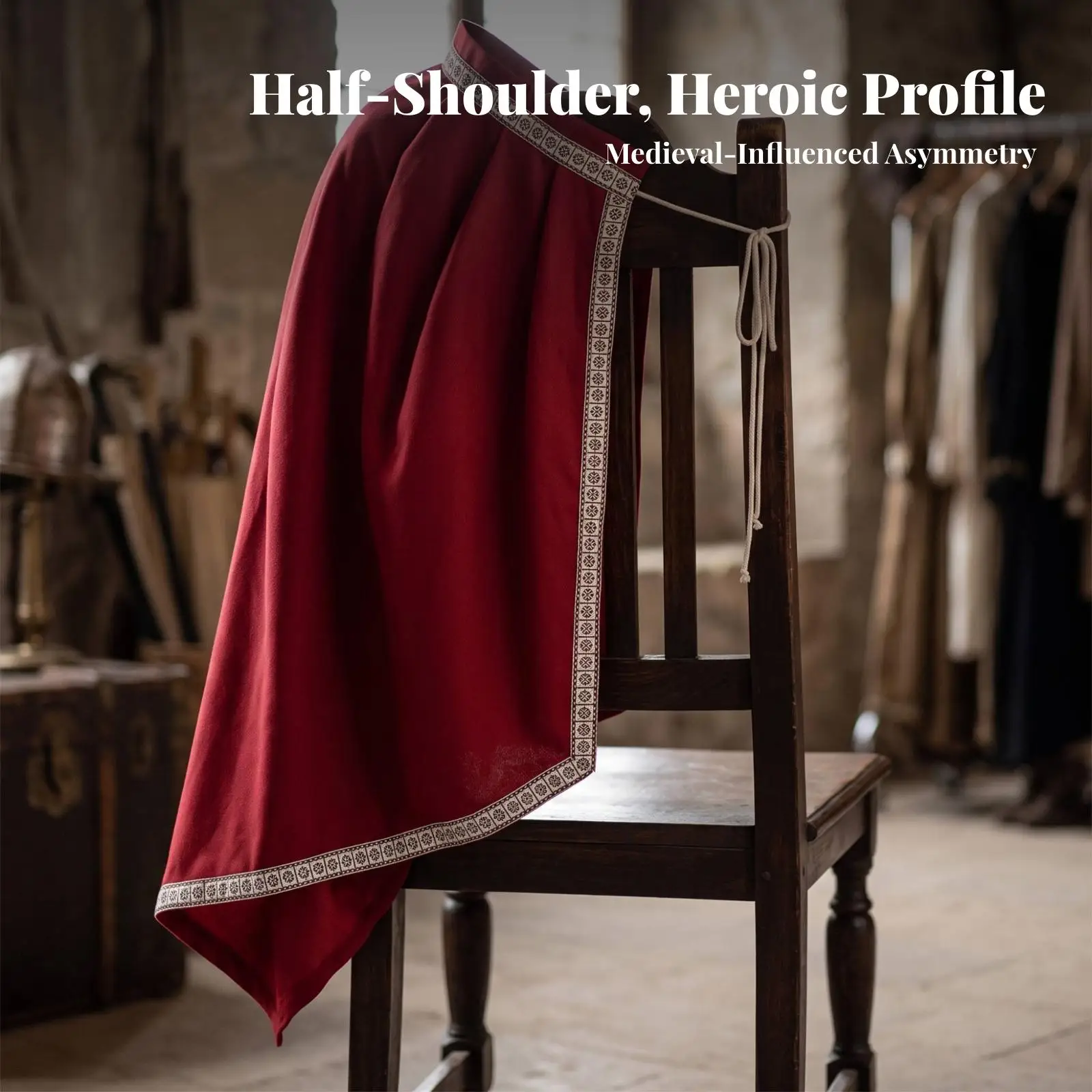 Men Renaissance Style Cape One Shoulder Draped Cloak for Themed Party Costume