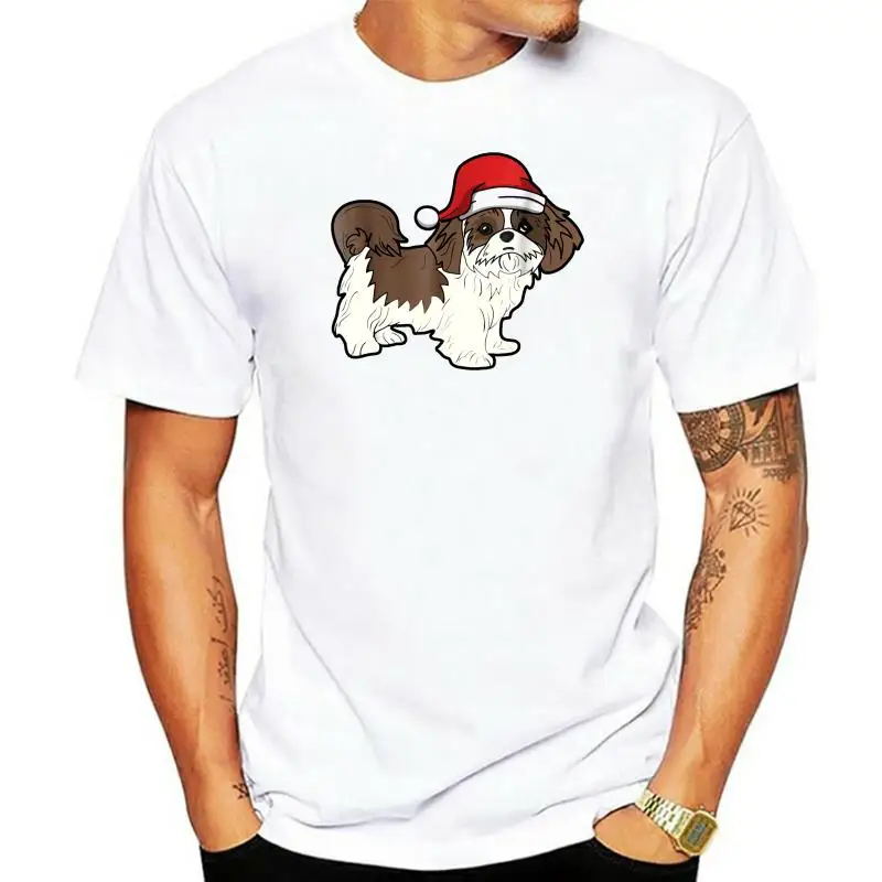 Santa Hat Christmas Pajama T-Shirt-Men's T-Shirt-Black Shih Tzu in