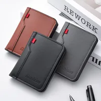 Ultra-Thin Vertical Card Wallet – Soft PU Leather Credit Card Holder, Black / Brown