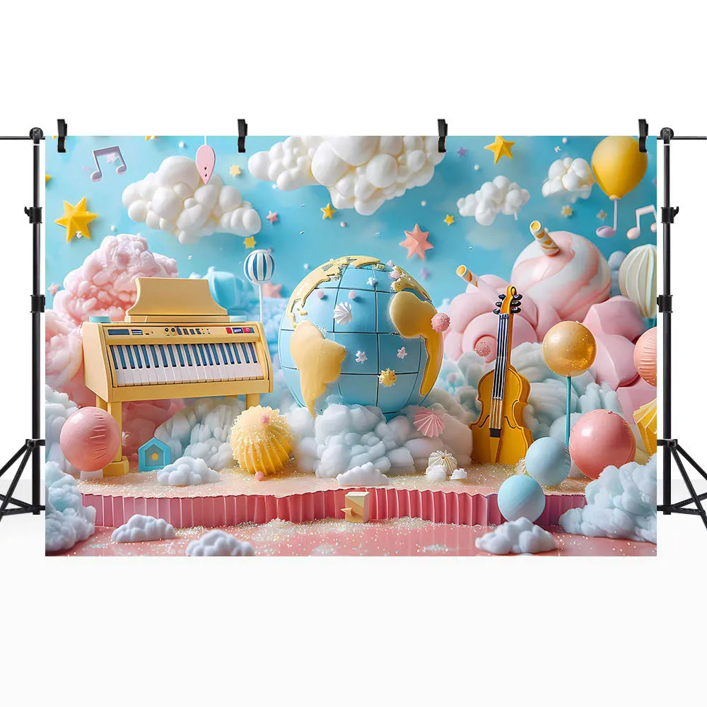 Фон Mocsicka для фотосъемки голубая стена облака пианино гитара мечтательная сцена девушка день рождения портрет фото фон реквизит