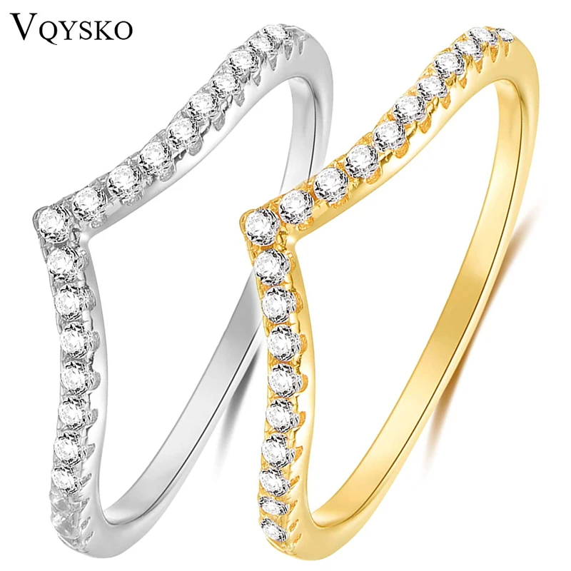 VQYSKO Pointed V Shaped Zircon Ring Simulated Heart Stackable Ring Eternity Bands For Women Jewelry Gifts For Her