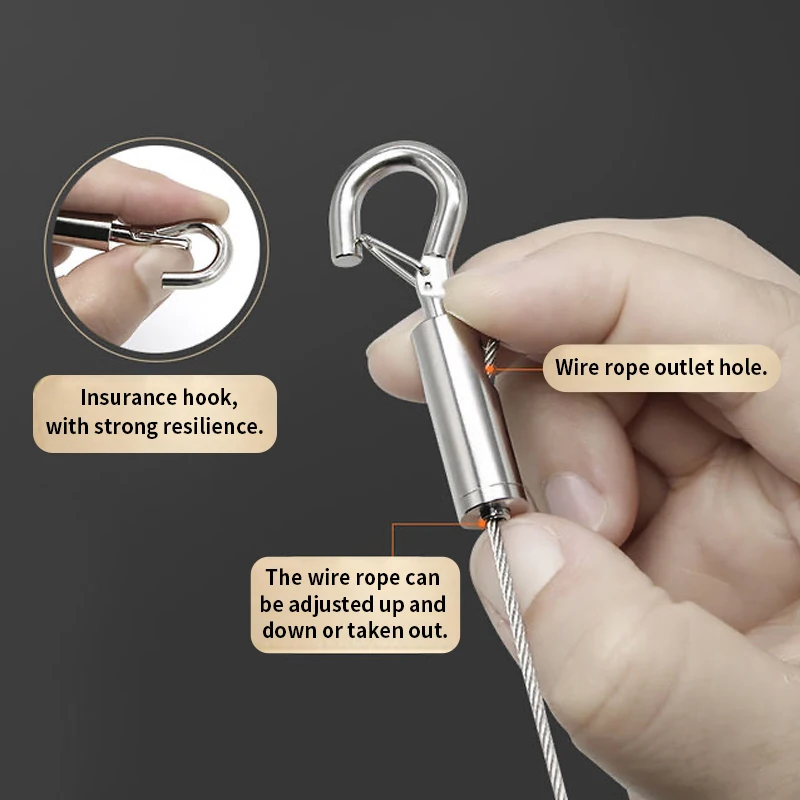 1.5mm adjustable steel wire rope safety hook hanging rope clothesline/hanging picture/billboard/acrylic board/potted plant