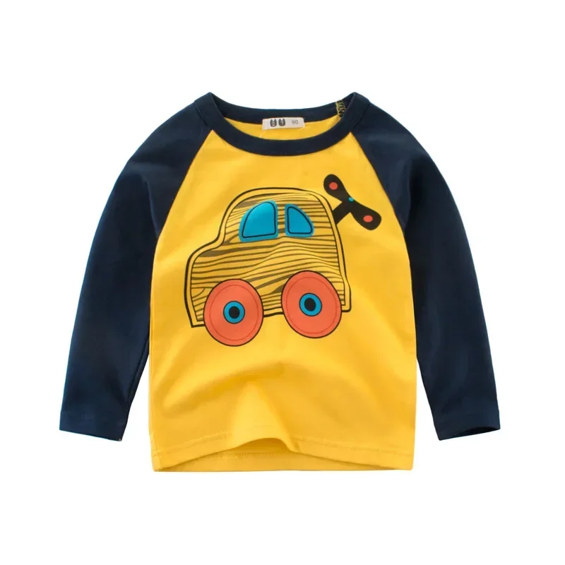 2024 Autunno T Shirt Cartoon Car T-shirt Ragazzi Ragazze Bambino Abbigliamento per bambini Top in cotone a maniche lunghe per ragazzo Abbigliamento