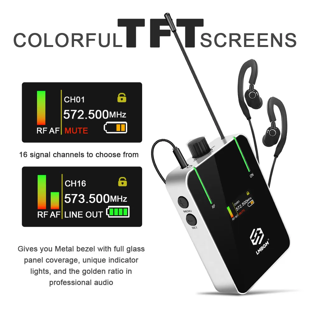 LMBGM AR9 In-Ear-Mono-Monitor mit 16 Signalkanalen und hochauflösendem TFT-Bildschirm, geeignet für Aufnahmestudios und Besprechungen – Detail 2
