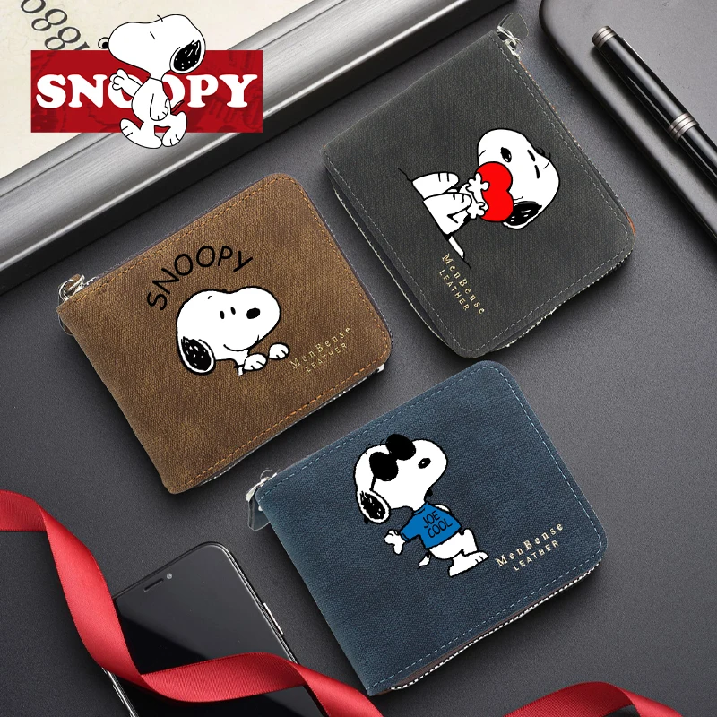Portafoglio in pelle da uomo Snoopy Porta carte di credito Portamonete corto Moda Grande capacità Portafoglio classico con cerniera maschile di alta qualità