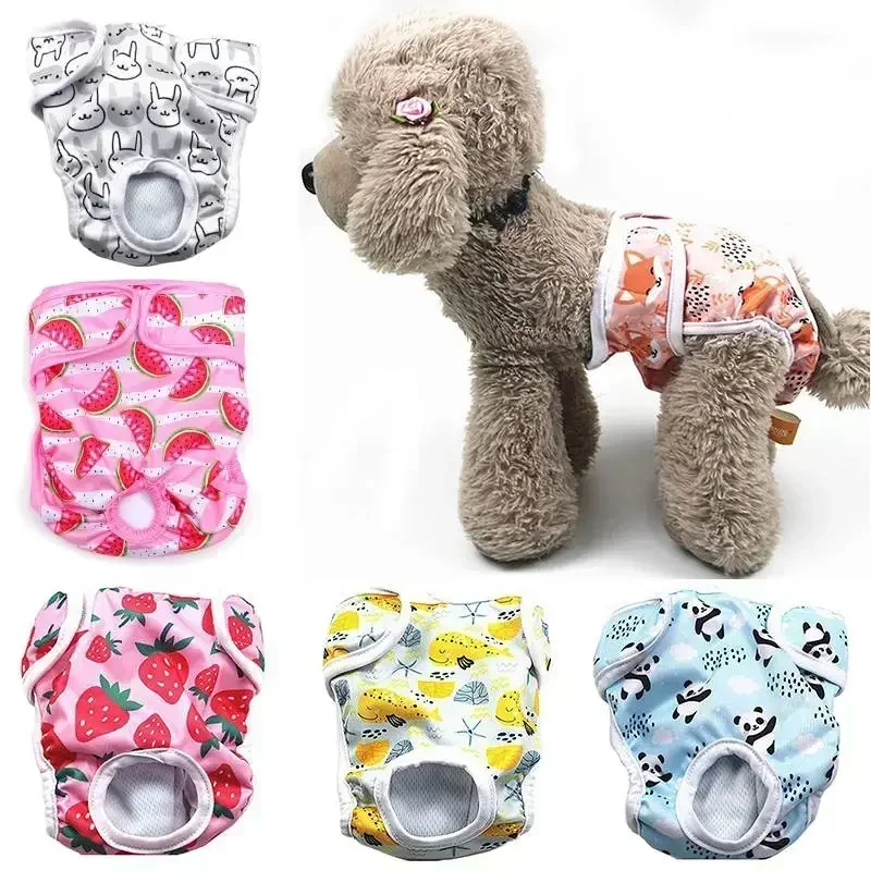 Pañales fisiológicos lavables para perros, ropa interior con estampado de dibujos animados, bragas sanitarias para perros