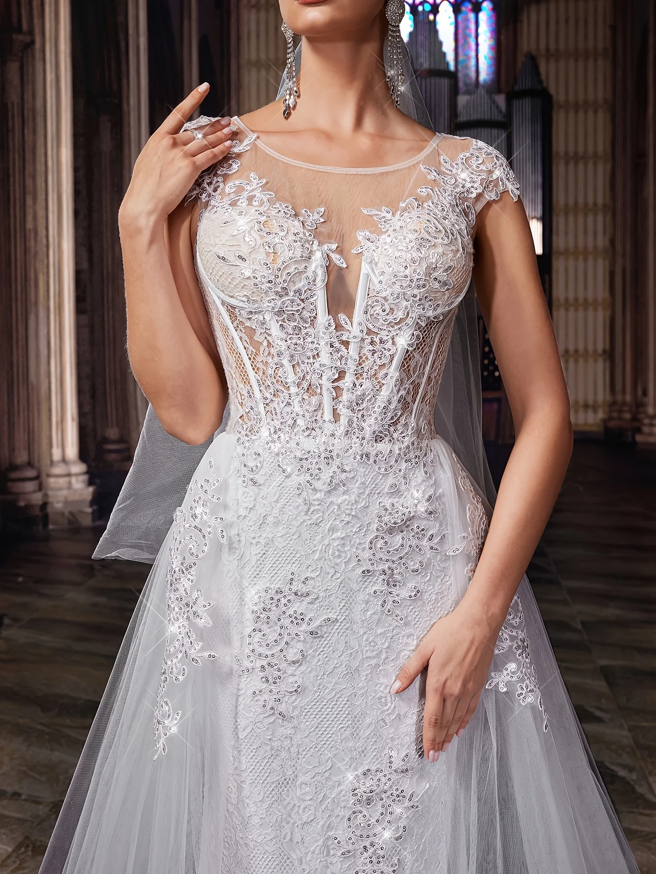 Vestidos formales de novia para iglesia, Vintage, brillante, manga casquillo, apliques de sirena, corsé con cuentas, vestido de noche, vestidos de boda para matrimonio