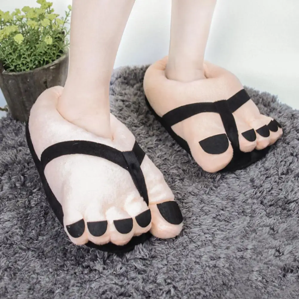 Funny Winter Cartoon Plush Slippers Thick Non-Slip Insoles Flip Flop Big Toe Design Keep Warm Footwear Thickened Home Slippers