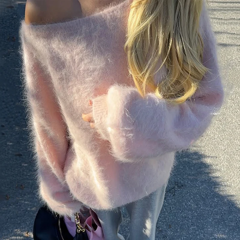 

BKLD Элегантный простой стильный однотонный пуловер из искусственного меха норки с большим воротником, мягкий удобный пуловер с длинными рукавами, свободный крой, женский наряд