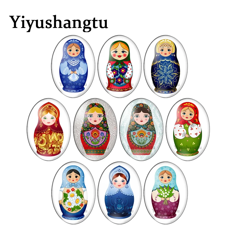 

New Russian nesting doll painting 13x18mm/18x25mm/30x40mm Oval photo glass cabochon demo flat back Making findings