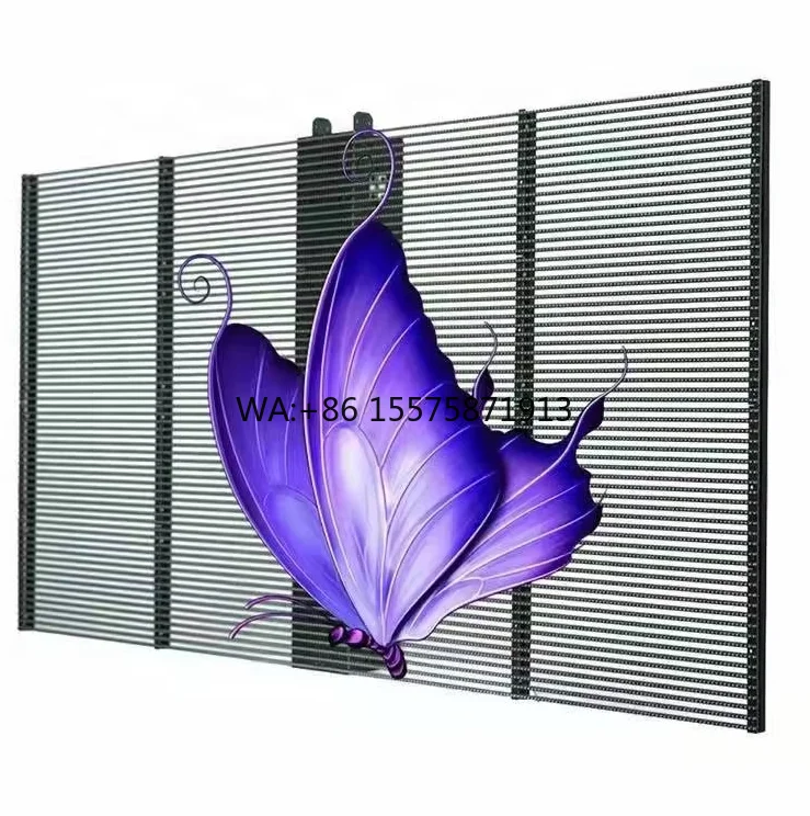 Transparent LED Mesh Curtain 4.98mm Pixel Pitch Full Color High Brightness Outdoor Airport Media Facade Video Wall Panel SDK