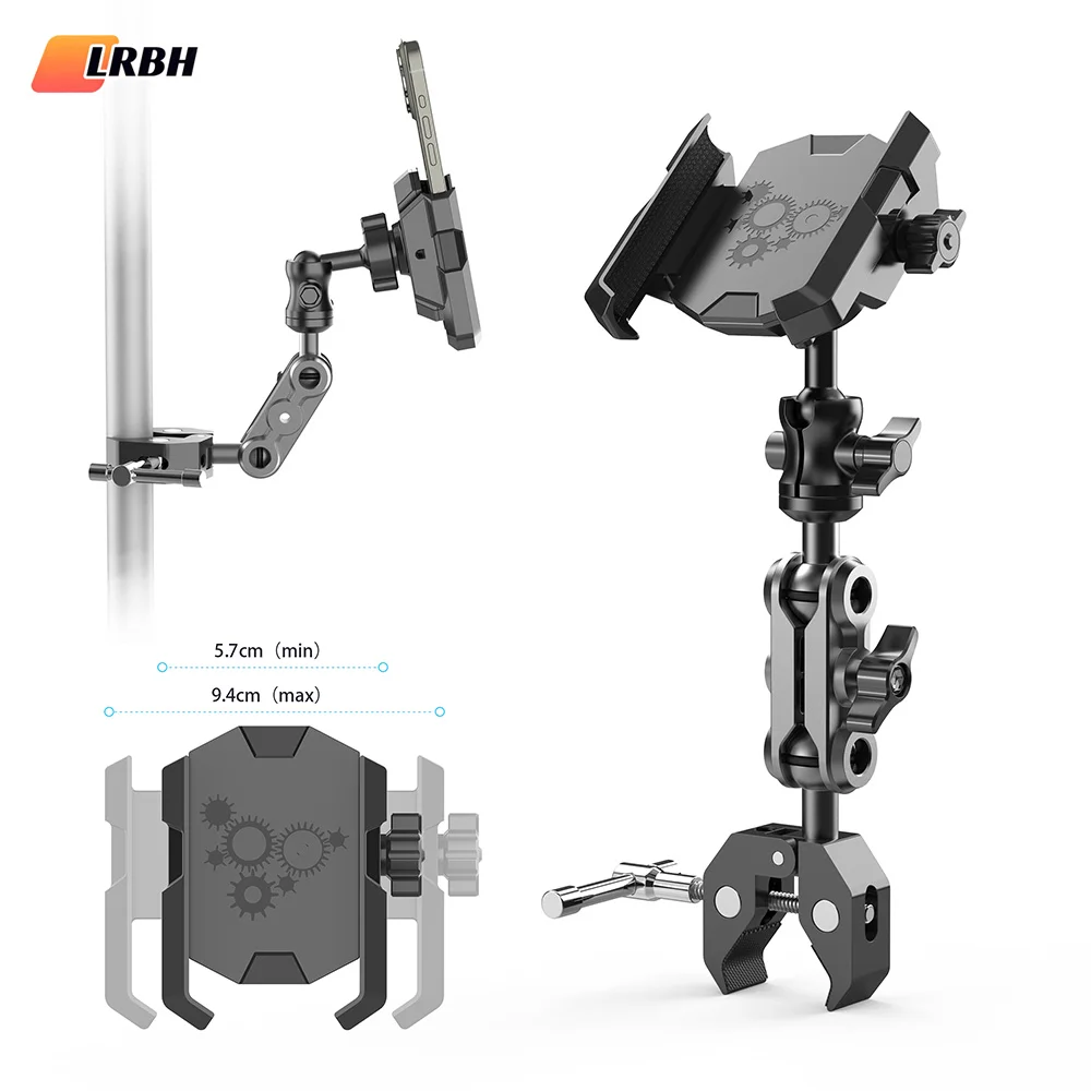 Phone  Holder with Super Clamp for Treadmill/Spin Bike/Stroller/Wheelchair/Golf Cart/Poles/Music Stand/Stationary Bike/Handlebar