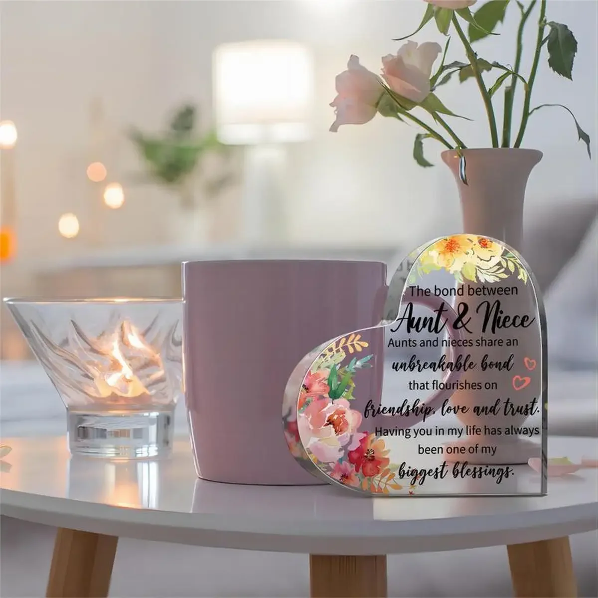 The Bond Between Aunt and Niece Unbreakable Bond Acrylic Heart Ornament,Having You In My Life Biggest Blessings Aunt Niece Acrylic Decor