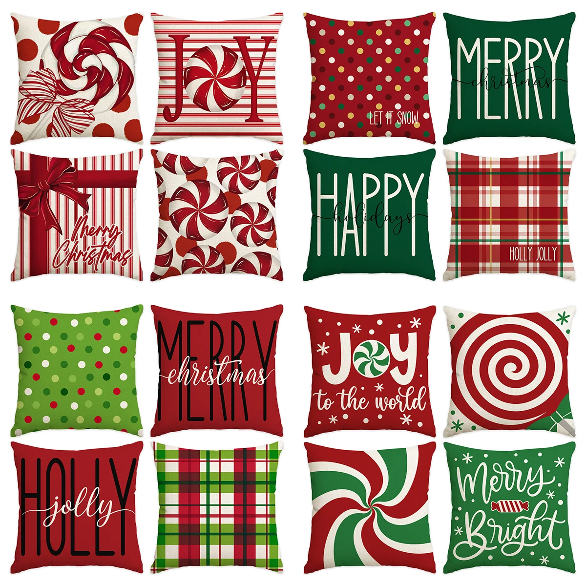 Christmas Cushion Covers 4‑Pack Throw Pillow Covers Red Green Candy Lollipop Plaid Holiday Sofa Home Decor Cushion Case