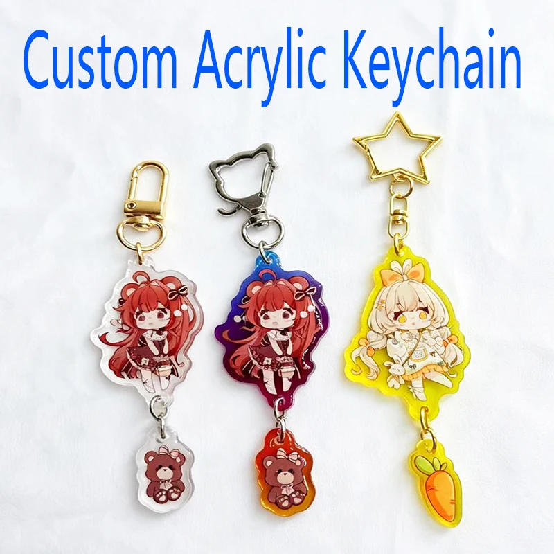 Custom Keychain Cartoon Acrylic Key Chain Photo Customized Anime Charms Hologram Clear Personalized Designer Keychains