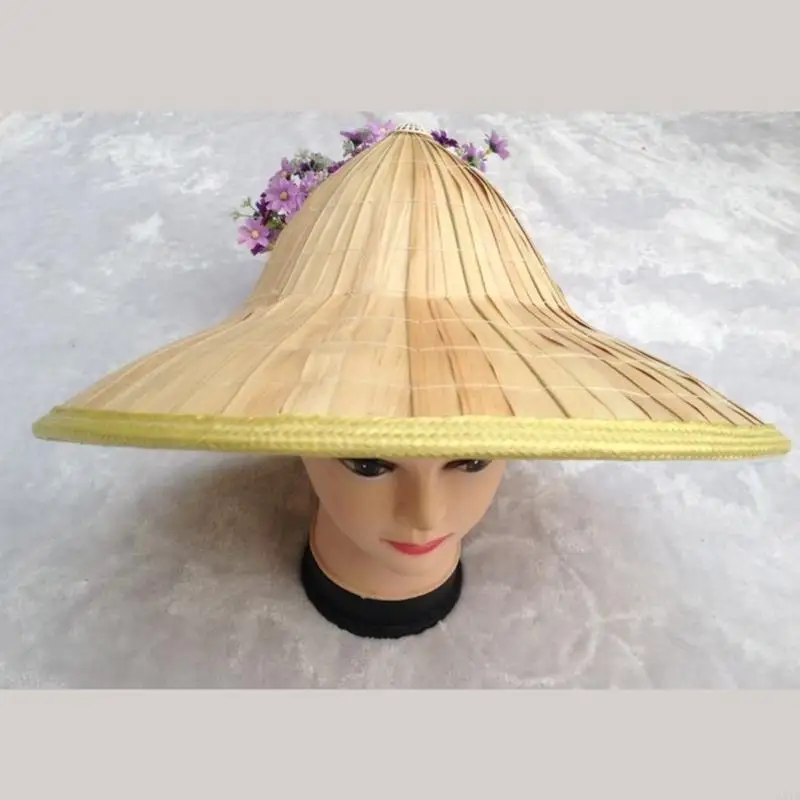 

L5YA Asian Oriental Straw Hat Handmade Fisherman Cap Sun-proof Visor-Cap Farmer Cap
