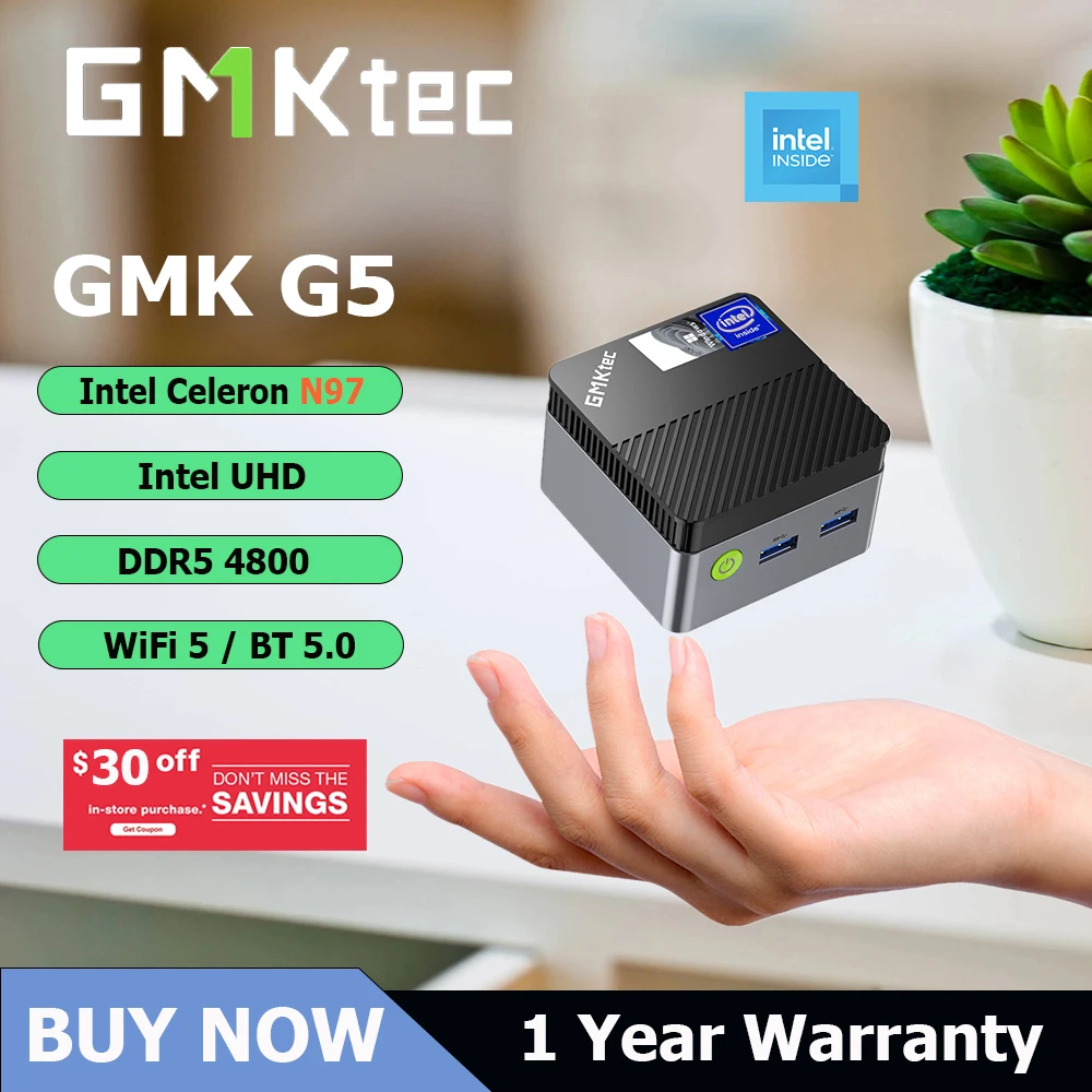 GMKtec G5 GMK Mini PC Intel 12e N97 Windows 11 Pro Desktop DDR5 4800MT/s M.2 2242 SATA WiFi 5 BT5.0 Draagbare Computer Mini PC