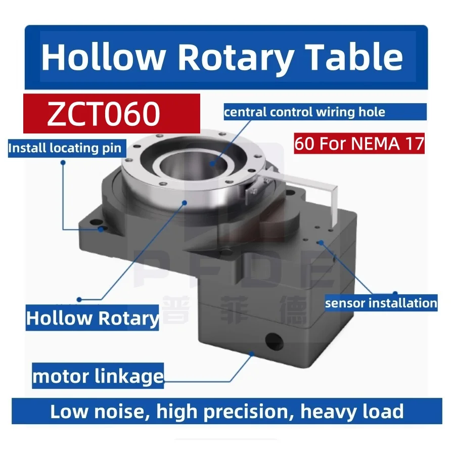 360° Positioner Hollow  Table  ZCT060 CNC Turntable Electric Circular Positioner Rotating Actuator Indexing Disc Angle