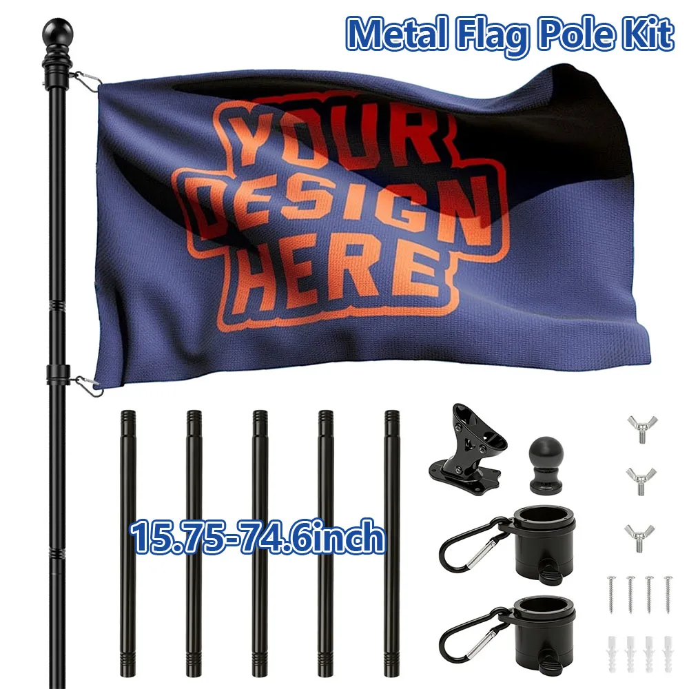 74.6in Adjustable Flag Pole Kit Metal Flagpole with Bracket Versatile Wall Mounted Outdoor Flagpole for Residential Commercial
