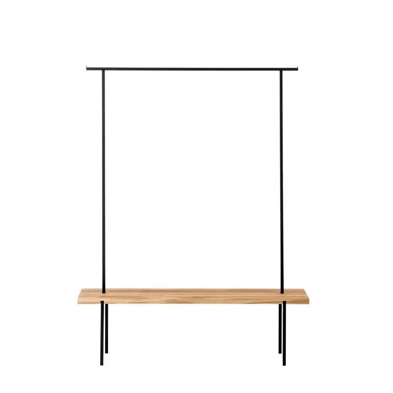 Entrance shoe change stool hanger integrated floor bedroom solid wood plus wrought iron creative coat rack home Nordic