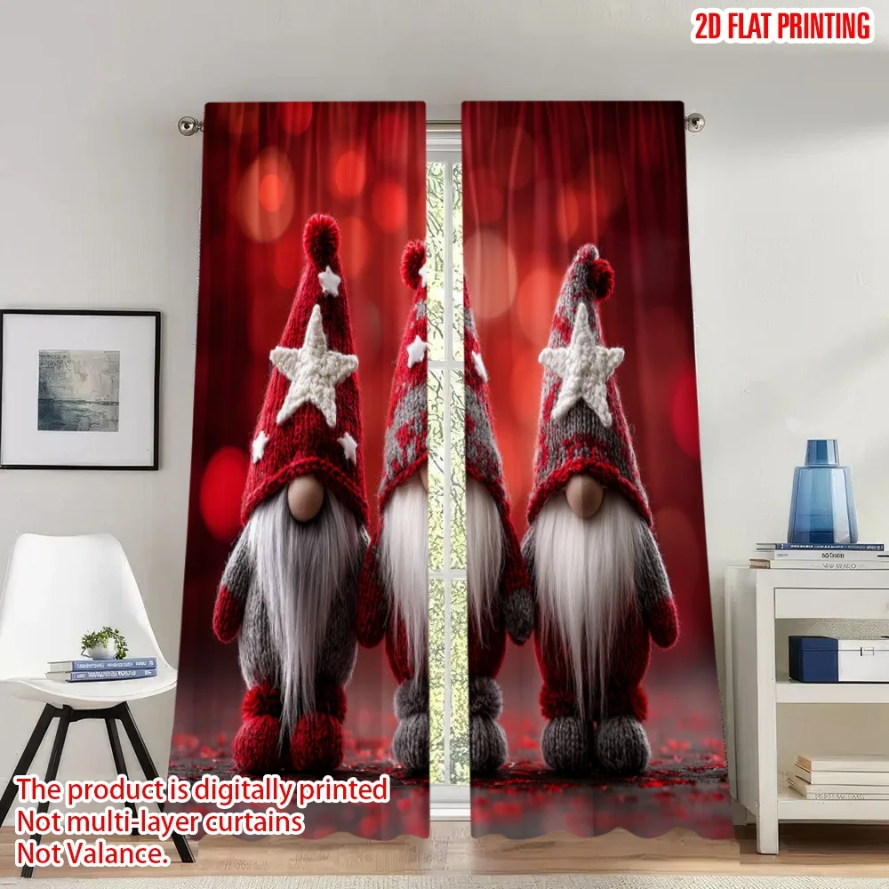 

2pcs 2D flat printing Christmas Classic Hot Curtains Christmas Gnomes Red Star Digital Printed Polyester Drapes Party & Holiday