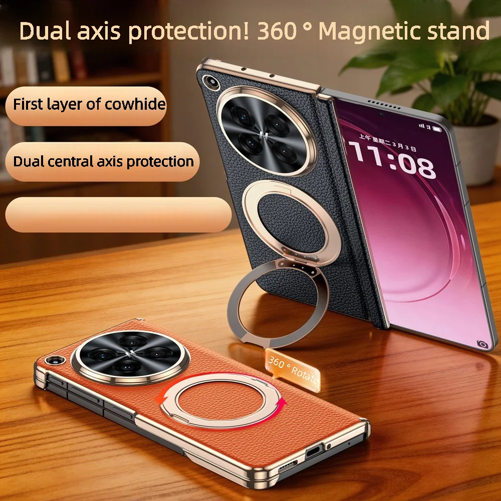 

For OPPO Find N6 Case Luxury Leather skin Equipped with Magnetic 360 ° rotating Stand Magnet hinge Cover For wireless charging