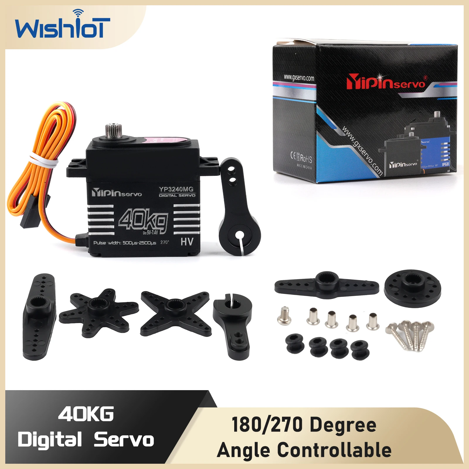 

YP3240MG 40KG Digital Servo High Torque Metal Gear IP67 Waterproof 180/270 Degree for 1:8 1:10 TRX6 Scx10 RC Crawler Car Robot