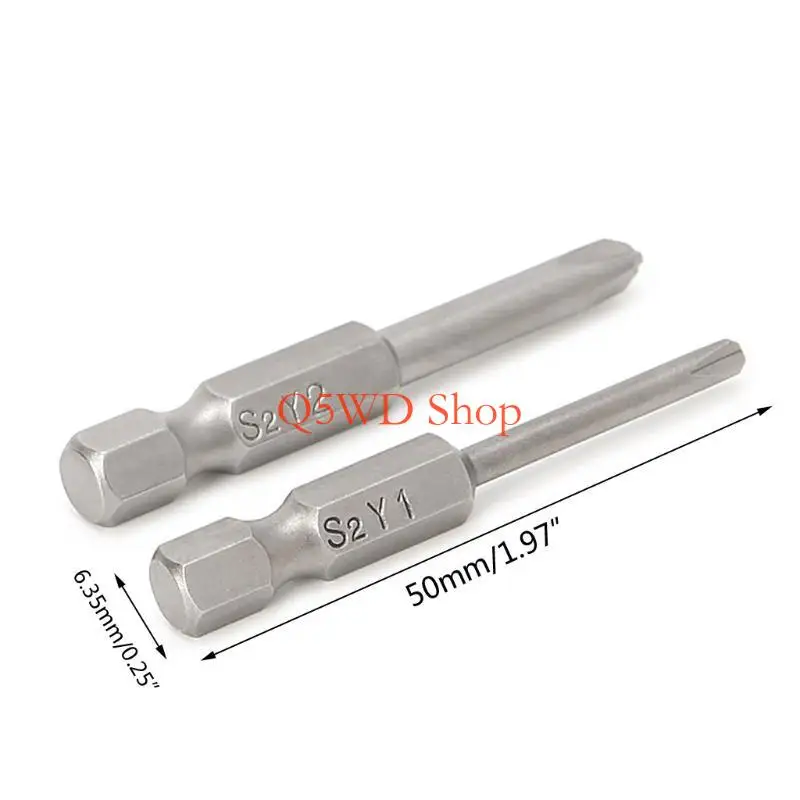 Q5WD 2 Pcs 50mm 1/4'' Shank Tri-wing Y Tip for Head Screwdriver Bits Set