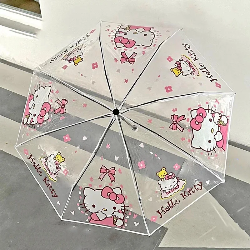 

Kawaii Sanrio Transparent Umbrella Hello Kittys Kuromi Accessories Cute Beauty Cartoon Anime Automatic Folding Toy for Girl Gift