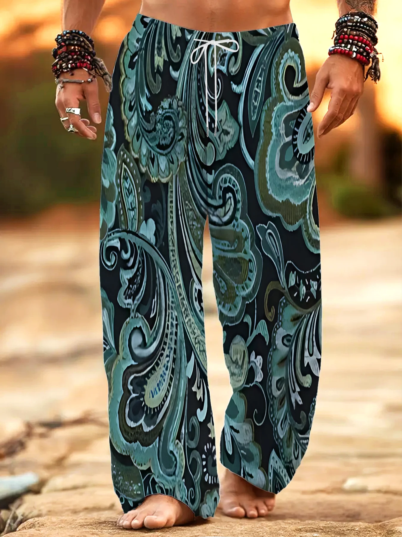 Neuheiten: Unisex-Jogginghose mit antikem Tribal-Höhlenmuster, gerade geschnittene Freizeithose für Strand, Hippie-Festival und Alltag. – Detail 5