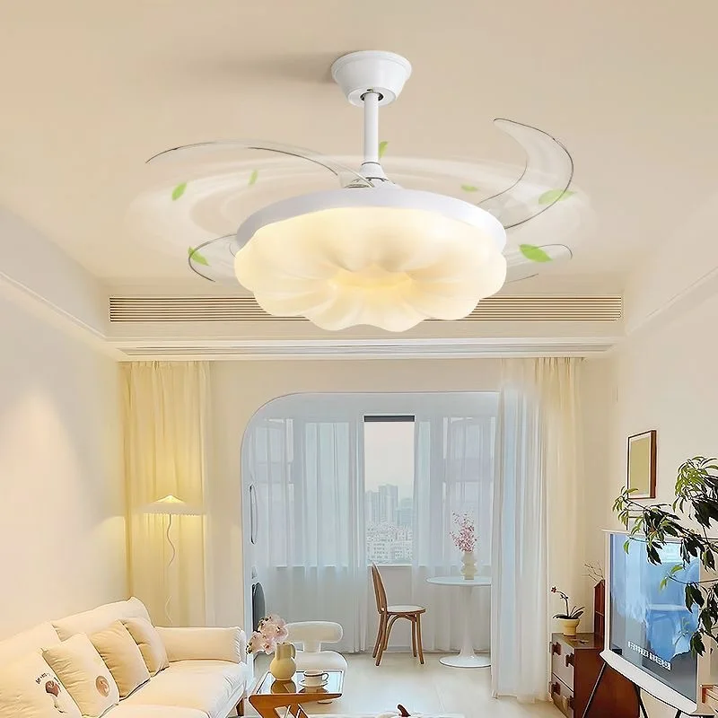Bedroom Silent Energy Saving Cloud Ceiling Fan Light Living Room Dining Room Shell Invisible Electric Fan Light