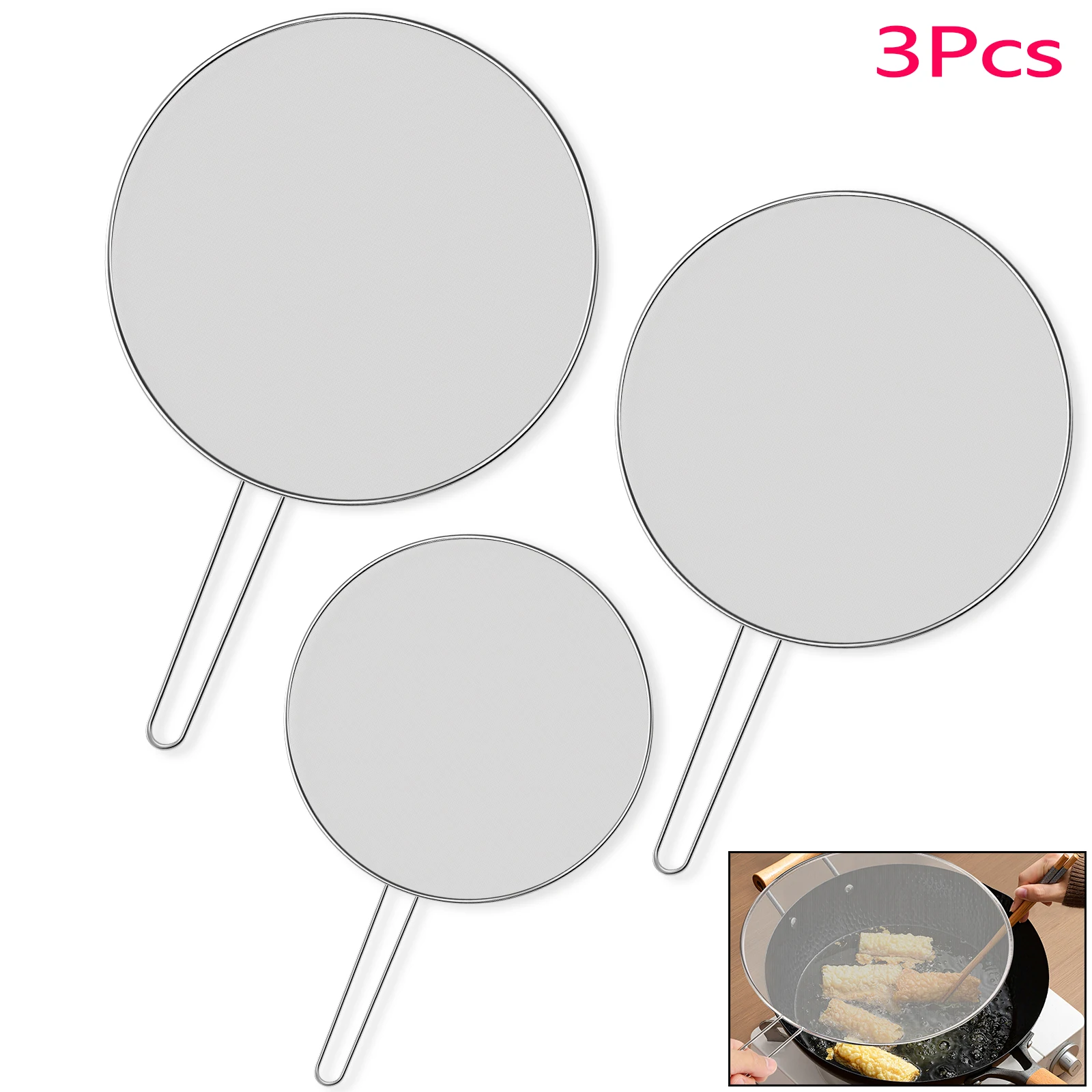 3Pcs Stainless Steel Anti Splatter Guard Oil Net Grease Splatter Screen Pan Mesh Guard Screen Splash Cover for Frying Pan Cooker