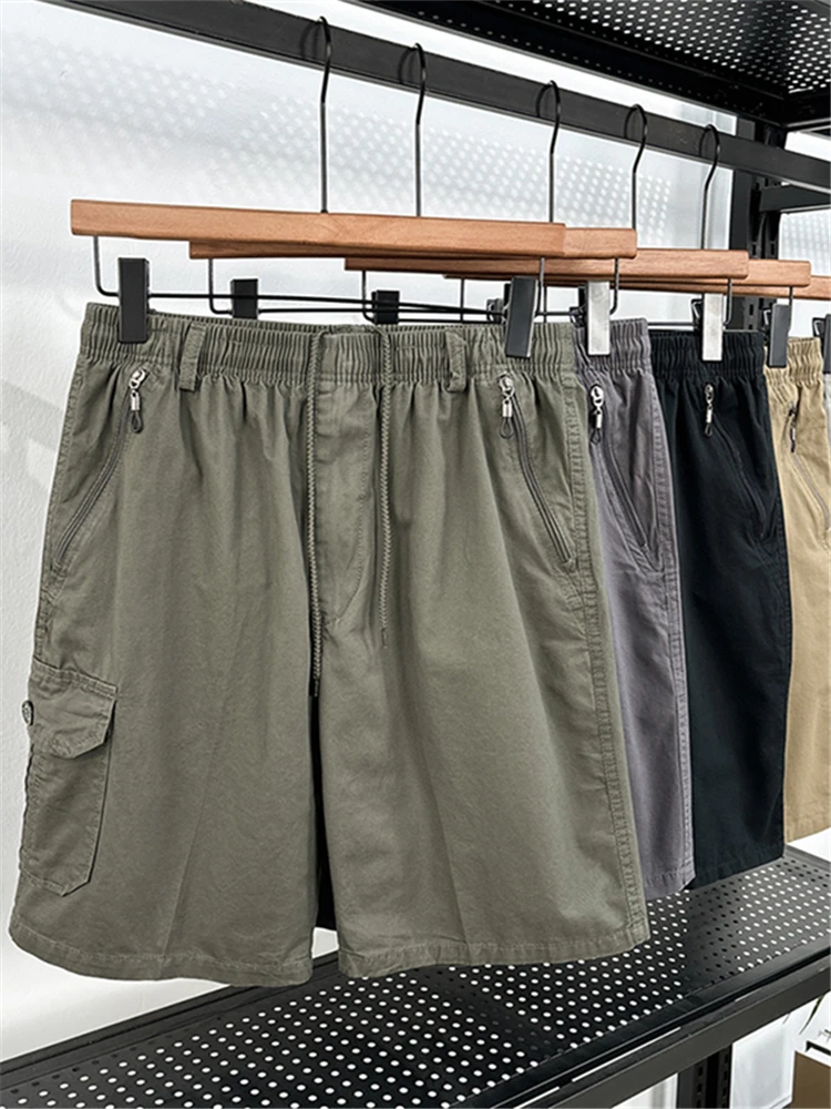 

Летние мужские хлопковые шорты, однотонные прямые шорты с эластичной резинкой на талии и карманами, повседневные модные дышащие брюки длиной до колена