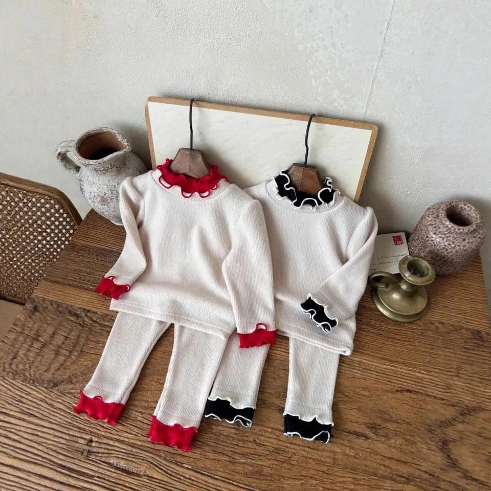 5043 Spring Autumn Baby Sets Baby Clothes Set Newborn Homewear Flannel Layering Set Insulated Ruffles Long Sleeve Two-Piece Set