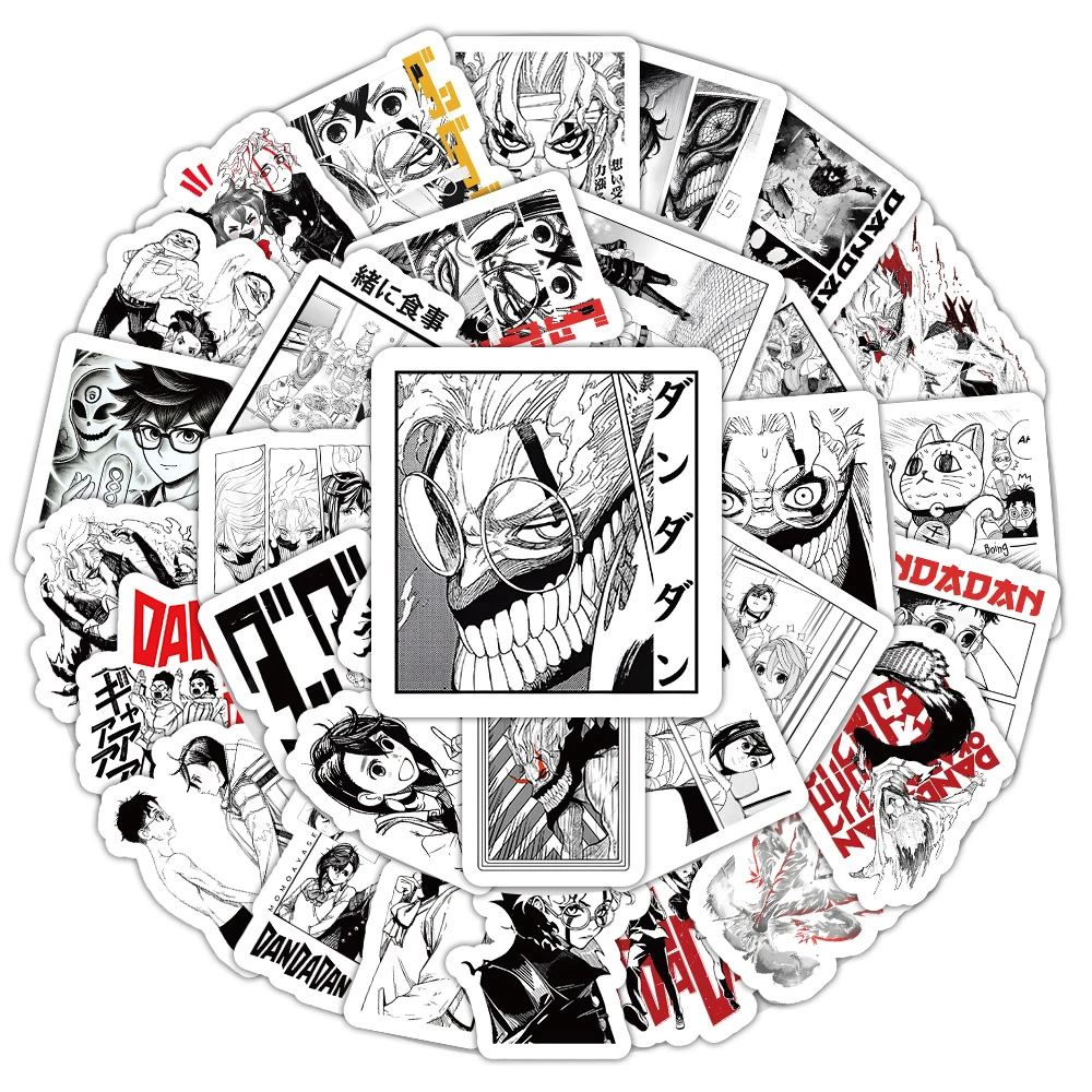 

10/30/50pcs Black White Dandadan Stickers Cool Anime Decals for Skateboard Laptop Luggage Car Classic Manga Cartoon Sticker Pack