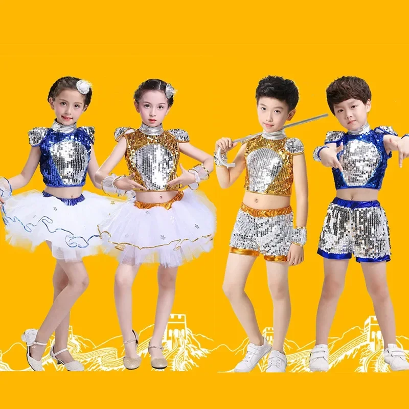 

Show 2 Piece Set Children Costumes Summer Baby Girl Clothes Robe Fille Sequin Fashion Teen Boy Outfit Popular Infantil Kids Suit