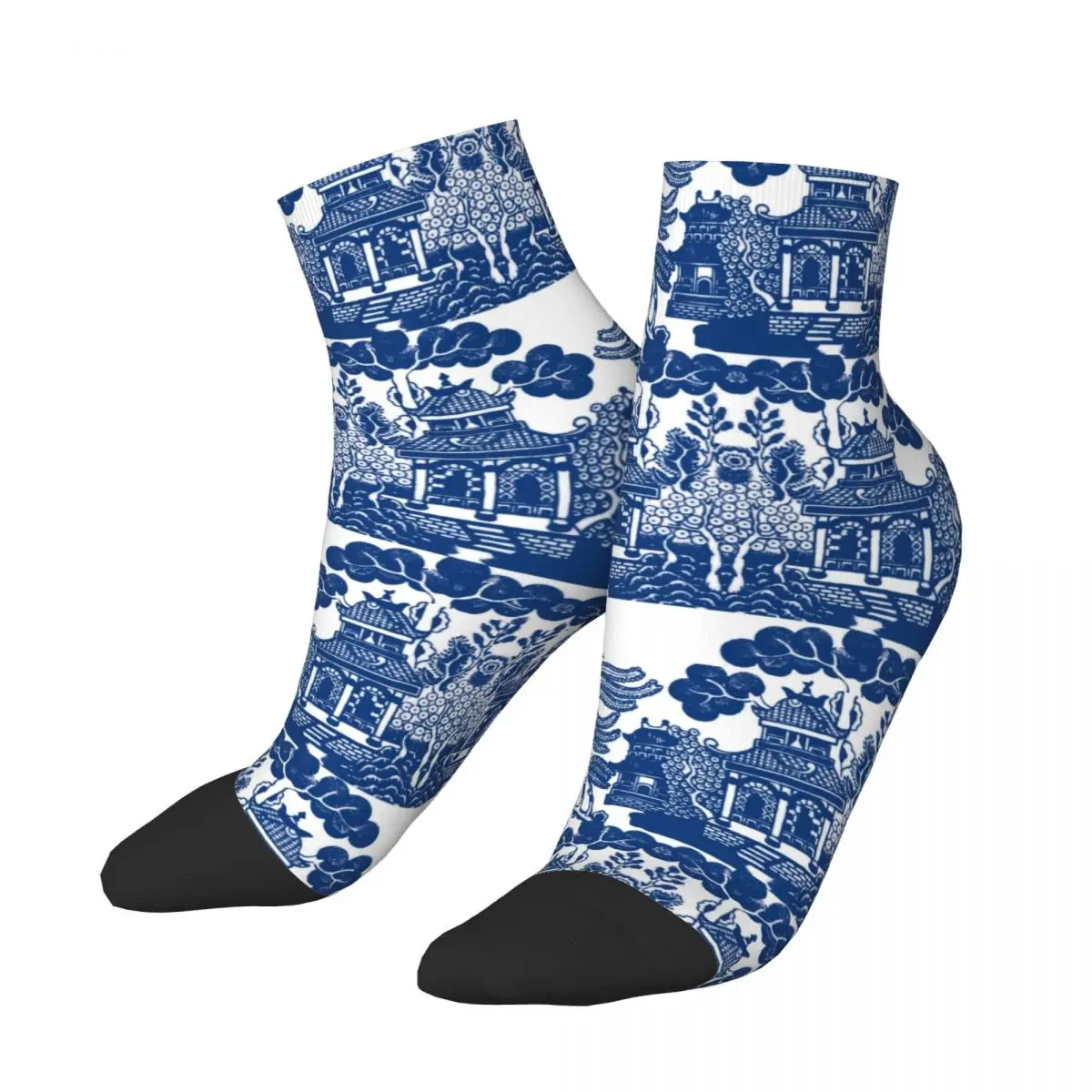 Blue Willow Chinoiserie Blue And White Porcelain Inspiration Men's Crew Socks Unisex Novelty 3D Printing Dress Socks