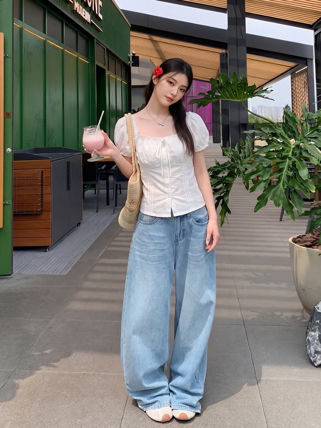 

French Style Pure Desire Bubble Sleeve Square Collar Short Fit Women's Shirt Floral Tight Summer New Arrival Shirt