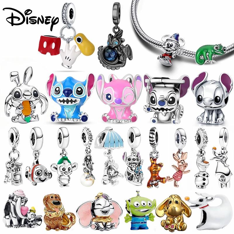 Colgantes de Plata 925 de Disney con Mickey, Stitch y Dumbo, Ideales para Collares, Pulseras Originales, DIY, Regalos Finos para Fiestas y Festivales para Mujeres