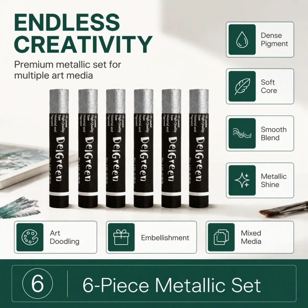 6PCS 2.67×0.43 in Solid Tone Oil Pastel Soft Textured Oil Based Formula Soft Art Crayon Smooth Layering Rich Pigment Laydown