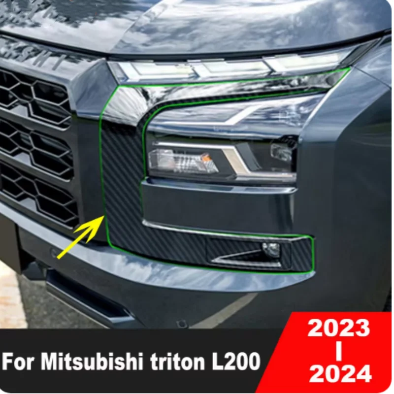 Car Accessories For Mitsubishi triton L200 2023 2024 Carbon Fiber Head Light Lamp Eyebrow Cover Trim Headlight Eyelid Frame Trim