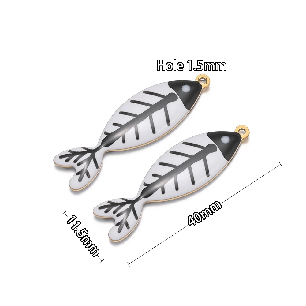 5 Stück Edelstahl-Emaille-Anhänger in Fischgrätenform, schwarz, für DIY-Schmuck, Mädchen-Halsketten, Kinder-Armbänder, Damen-Ohrringe. – Detail 3