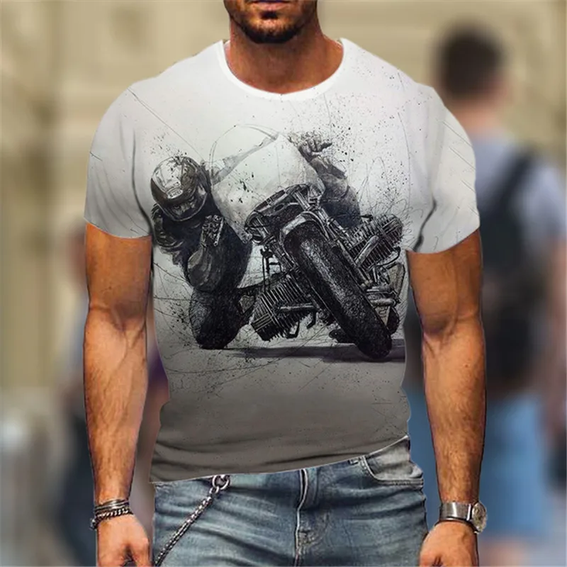 Fashion Street Motorcycle Men T-Shirts Hot Selling Locomotive Pattern 3D Printed Short Sleeve Tees Moto & Biker Hip Hop Man Tops