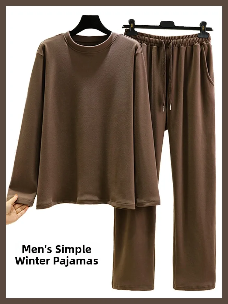 

Men's Thiened Long Sve round Ne Spwear Winter Home Clothes Set Large Size Fce Warm Comfortable Long Pants