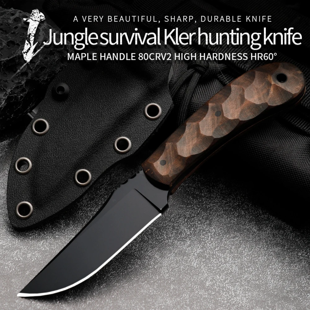 80CRV2 High-Quality Steel Portable Knife Maple Handle Outdoor Adventure Survival Tool Perfect Gift for Husband Hiking