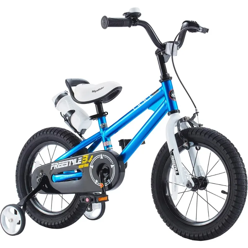 Royalbaby Freestyle 16 In. Blue Kids Bike Boys and Girls Bike with Kickstand and Training Wheels