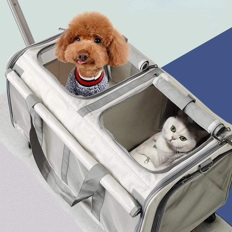 Nueva maleta con ruedas para gatos, castillo móvil para mascotas, Maleta Universal, equipaje para mascotas desmontable portátil transpirable con ruedas